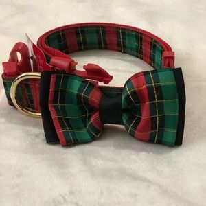Dog Collar Christmas plaid gold hardware sz L